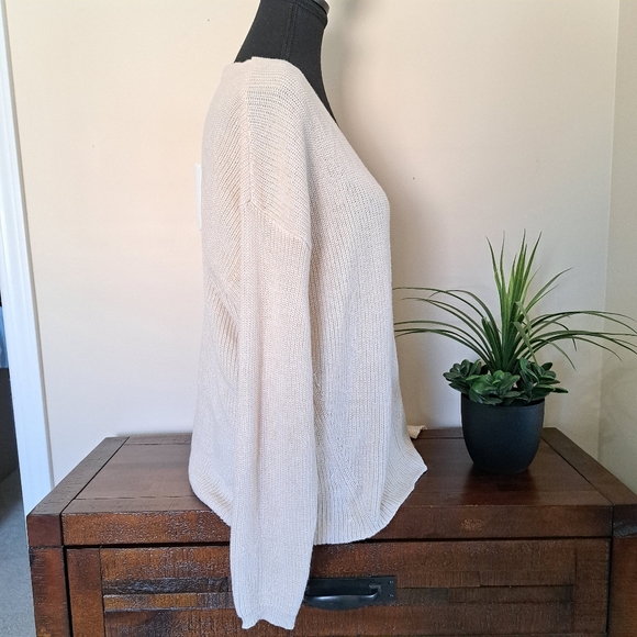 Gentle Fawn V-neck Sweater Size Large Cream Neutral Cozy Knit Ribbed - Picture 2 of 11